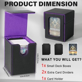 Jamiukro Card Deck Box for MTG Commander, TCG Card Box, PU Leather Magnetic Trading Card Storage Box, Holds 100 Double Sleeve Cards, Black & Purple