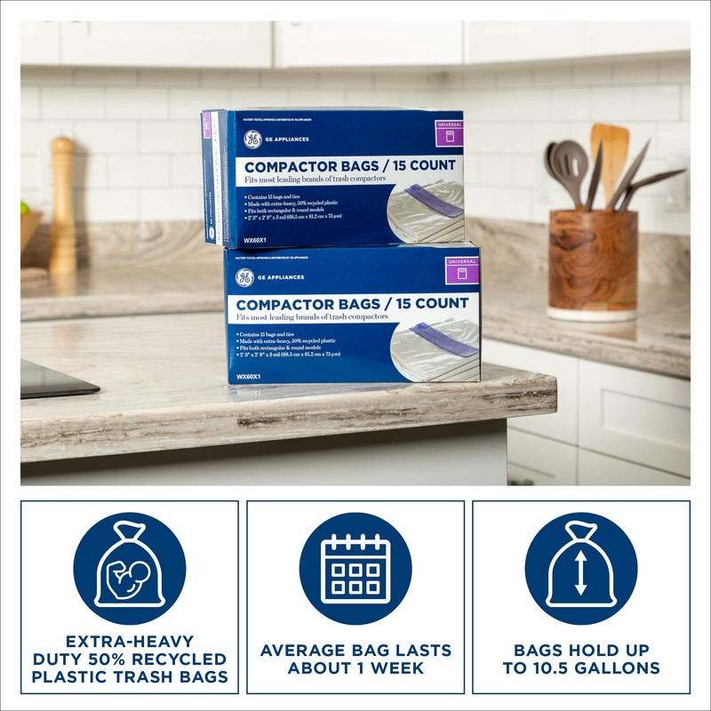 Universal 18 Gallon Heavy Duty Trash Compactor Bags, 2 Pack,