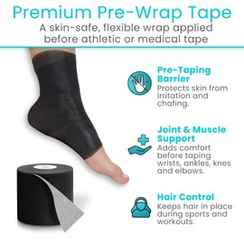 Vive Pre Wrap Athletic Tape (2.75" Wide) - Prewrap Sports Strips (120 Yards) for Hair, Soccer, Injuries, Ankles, Football, Wrists, Lacrosse, Boxing, Baseball - Breathable, Non-Adhesive