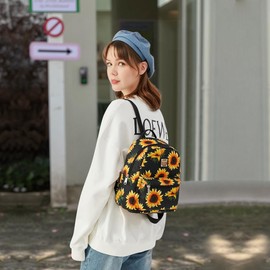 Cusangel Cute Cow Backpack for Women, Girls and Teens, Cow Print Fashion Leisure Backpack with Zipper, White, Yellow (sunflower)