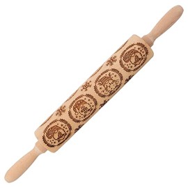 XINBADA 17" Premium Wood Rolling Pin with Gnome Embossed Designs | 3mm Deep Springerle Cookie Molds | Christmas Rolling Pin & Baking Gifts for Women | Includes 3-in-1 Cleaning Brush