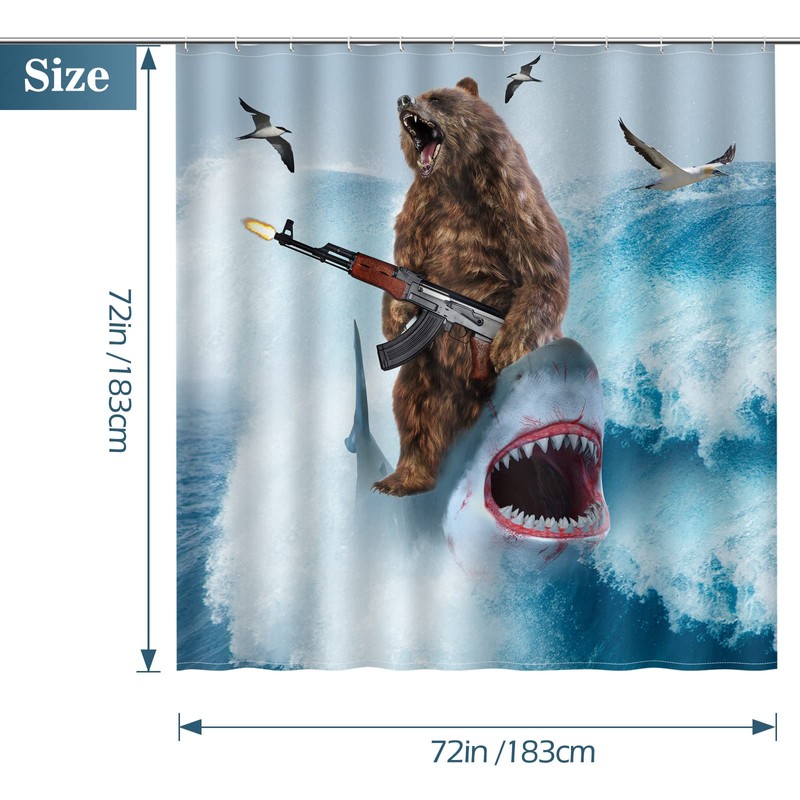 Aimego Funny Shower Curtains Shark Bear Shower Curtain Set with