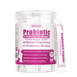 ZEBORA Probióticos en polvo para mujeres Probióticos en polvo 50 mil millones de UFC 13 cepas, probióticos para mujeres con prebióticos para la salud 