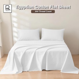 Rehan & Co Flat Sheets Double White 100% Egyptian Cotton 300 Thread Count Hotel Quality Bedding Plain Dyed Breathable Flat Bed Sheets (230cm x 255cm)