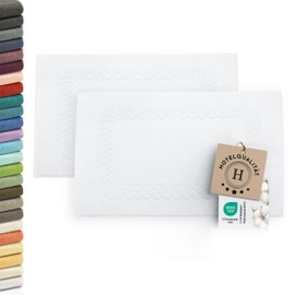 ZOLLNER Bath Mats, Set of 2, Soft and Absorbent Shower Mats, Washable up to 95 °C, Cotton, 50 x 70 cm, White