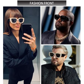 HYLLE Vintage Oversized Sunglasses for Women Square Retro Luxury Big Sun Glasses Trendy Eyewear (White/Grey)