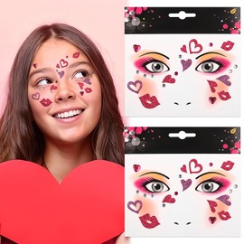 Heart Love Glitter Face Stickers Valentines Gems Face Jewel Rhinestone Sticker Romantic Heart Lip Patterns Self-adhesive Stick On Rave Party Makeup Cosplay Sticker 2Pcs