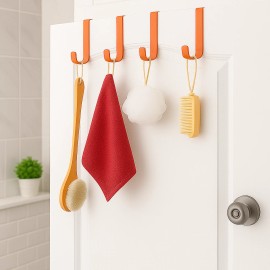 Dependable Industries 4 Pack Plastic Over The Door Hangers Bath Bedroom Closet Orange