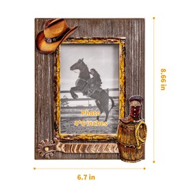 OKSQW 4 x 6 Rustic Wood Picture Frame with Cowboy Design, Solid Wooden Photo Frame with High Definition Glass, Cool Handicrafts Tabletop or Wall Mounting Great for Display for Farmhouse Home Decor. (Denim Style)