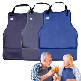 Baberos para adultos con recogedor de migas, paquete de 3 baberos ajustables para comer, protectores de ropa impermeables y lavables para hombres, bab