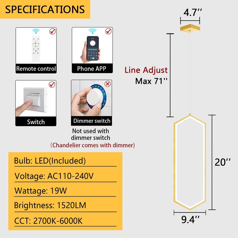 Ring Chandelier Modern LED Dimmable Pendant Lighting Adjust Ceiling Light