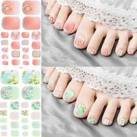 8 Sheets Flower Toe Nail Wraps Stickers Floral Nail Polish Strips Self-Adhesive Daisy Toe Nail Stickers with Marble Glitter Design Full Nail Decals Kit for Women Flowers Nail Decoration