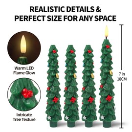Flameless LED Christmas Tree Candles, 6 Pack – Battery Powered Holiday Lights with Warm Flickering Glow, Safe No-Flame Decor for Mantels, Dinner Parties, Family Gatherings & Gifting