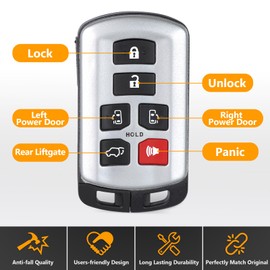 Yewong - Llavero remoto de proximidad de repuesto para Toyota Sienna2011-2020, control remoto de entrada sin llave, 6 botones, 314.3MHZ, ID74 HYQ14ADR 5691, tablero 89904-08010