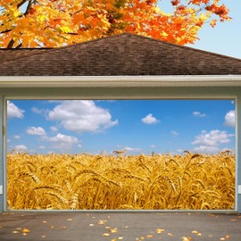 Fall Garage Door Decoration Backdrop, 13 x 6 ft Golden Wheat Field Country Farm Garage Door Cover, Autumn Harvest Holiday Thanksgiving Day Garage Door Background Outdoor Party Wall Door House Decor