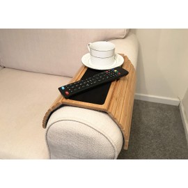 En Route Sofa Arm Tray Table. Slinky Secure/Flexible/Foldable Couch Tray Table with Non-Slip Mat for Drinks, Food, Phone or Remote. Sustainable Slinky Bamboo Design