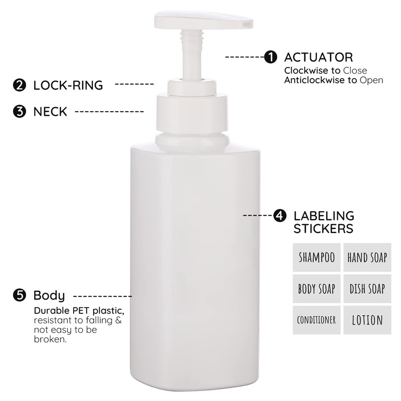 Segbeauty Soap Dispenser with Labels, 3 Pieces 300 ml Shampoo
