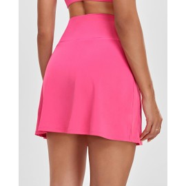 Oalka Women's Active Athletic Skirt Sports Golf Tennis Running Pockets Skort Hot Pink Small