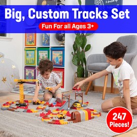 USA Toyz LED Race Tracks and LED Toy Trucks Construction Set - 247pk STEM Building Bendable Construction Tracks Set with 2 Light Up Toy Cars