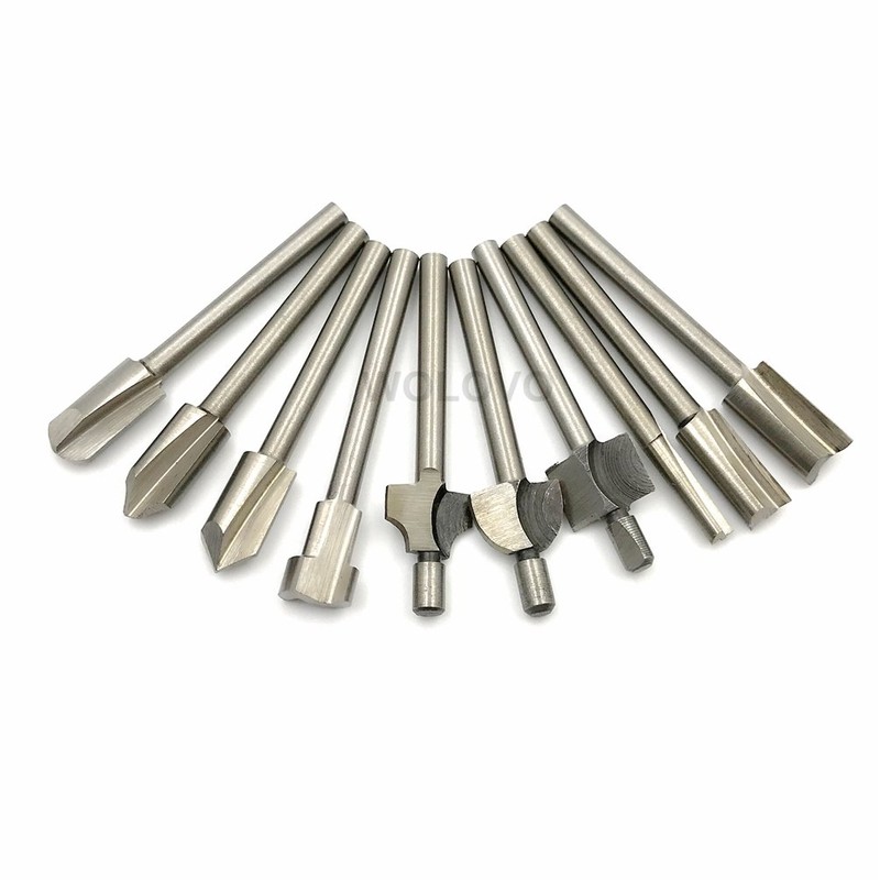 HSS Router Bits, 10PCS 3mm 1/8" Mini Shank Carpentry Router