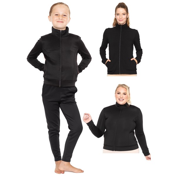 Stretch is Comfort Girl's Sport Warm Up Jacket Black Medium