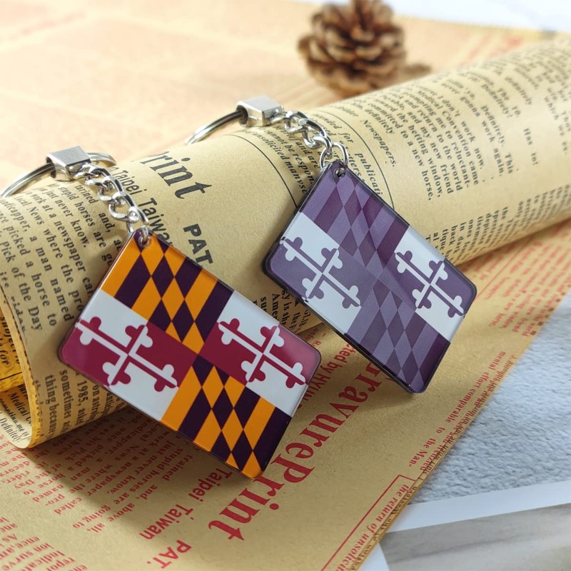 QQSD Maryland Flag Keychain Key Ring, 2 Pack