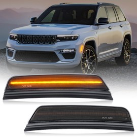 Aexploer LED Side Marker Lights Compatible with Grand Cherokee 2021–2024,Side Markers Lamps Lights Parking Lights Smoked Lens Yellow Light