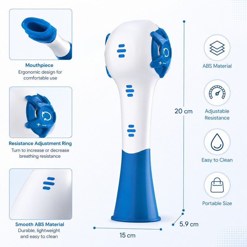 Adjustable Breathing Trainer for Breath Control – ABS Respiratory Exercise