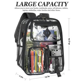 Clear Backpack Heavy Duty Large PVC Transparent See Through Backpacks Work Travel Stadium Approved Festival Backpack (Black)