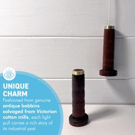 Thorness Set of Two Antique Bobbin Light PULLS, upcycled from Genuine Antique bobbins, Vintage Bathroom Ceiling Light Switch & Pull Cord, Unique Piece of History for Your Bathroom