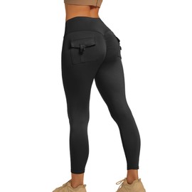 YOAKUKA Leggings with Pockets for Women Charm Tummy Control High Waist Leggings Compression Workout Gym Yoga Pants Black