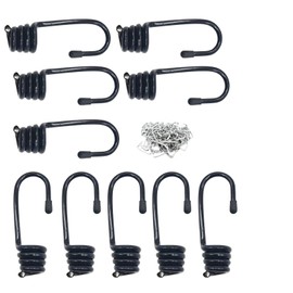 10Pcs Bungee Cord Hooks Spiral Bungee Hooks Cord Hook Wire Hooks End with 10Pcs Hog Rings for Boating, Camping,Tarps,Elastic Rope Strapping Tape(3/8 Inch)