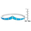 Sterling Silver Created Blue Opal Curved Bar Hinged Cuff Bangle
