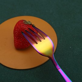 Berglander Rainbow Forks of 6, Stainless Steel Titanium Shiny Colourful Coating Fork Set, Forks and Spoons, Cutlery, Spoon and Forks Set