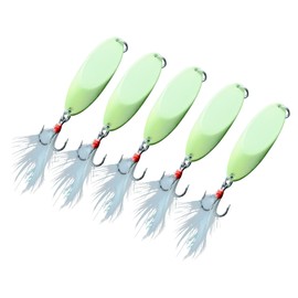 Luminous Fishing Spoon Jig Lure with Feather,5 Packs Hard Metal Spoon Trout Fishing Lures with Treble Fishing Hooks Long Distance Casting Glow Jig Spoon (0.50oz(14g) - 5 Packs)