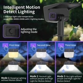 Solar Spot Lights Outdoor Motion Sensor: 4 Pack Solar Outdoor Lights IP67 Waterproof, 2 Colour Modes and 3 Lighting Modes Garden Solar Spotlights for Landscape Pathway Porch Yard Pool