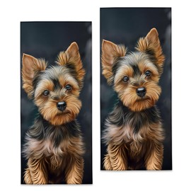 Yorkshire Terrier Hand Towels - 2 Pack, 14.5" X 28", Soft Microfiber Polyester Bath Towel Set with Yorkie Dog, for Bathroom Kitchen Spa Hotel Decor Gifts for Women