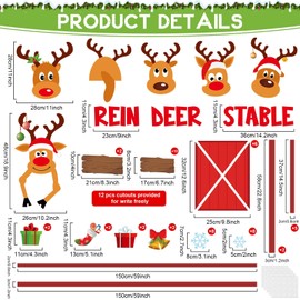 Christmas Deer Bulletin Board Decorations Set Xmas Reindeer Stable Christmas Elk Winter Classroom Paper Cutouts for Holiday School Home Wall Supplies