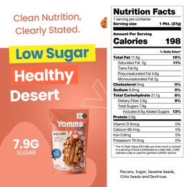 Yomms Nutty Chia Pecans Halves – Low Sugar Healthy Dessert Snack | Sweet Coconut & Crunchy Pecan Snack | Lightly Sweetened, Honey Roasted Mixed Nuts | Great for Snacking, Salads - 3.5oz - Pack of 1