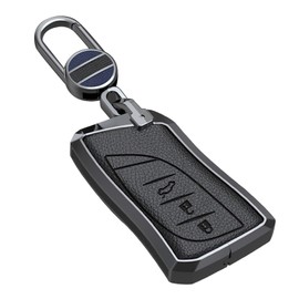 ontto Metal Key fob Cover fit for Lexus ES GS LS NX RS GX LX RC LC ES300h ES350 GS200t GS350 GS450H RC200t keychain accessories Leather Smart Key Case shell Holder Keyring car styling 3 buttons Black