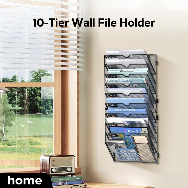 JMHUD 10 Tier Wall Hanging File Organizer, Paper Folder Holder
