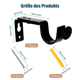 ZOCONE Pack of 6 Curtain Rod Brackets Metal Adjustable Wall Mount for Curtain Rods Black Curtain Rod Holder Wall Curtain Rod Brackets with Screws for Bedroom Bathroom