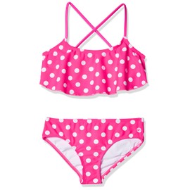 Kanu Surf Girls' Karlie Flounce Bikini Beach Sport 2 Piece Swimsuit, Suzie Pink Dot, 4T