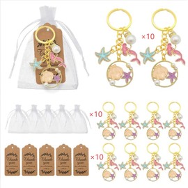 Levigo 10 Pcs Ocean Keychain Ocean Mermaid Keychain with Sea Creature Keychains and Thank You Tags