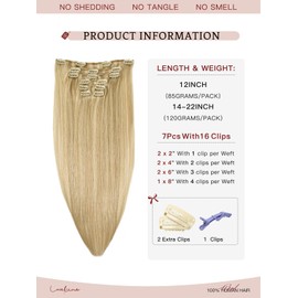 Loveline Clip in Hair Extensions Real Human Hair, 100% Remy Human Hair Extensions Clip Ins for Women, 7Pcs 12Inch 85g, Ash Blonde to Platinum Blonde