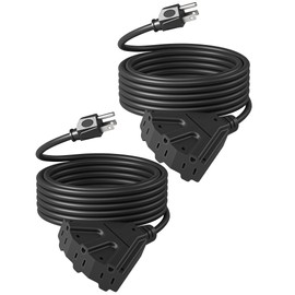 DEWENWILS 25FT Christmas Outdoor Extension Cord, 16/3 SJTW Tri-Tap Power Cable, Weatherproof, Heavy Duty Extension Cord for Holiday Decoration and Landscaping Lights, ETL Listed, Black, 2 Pack