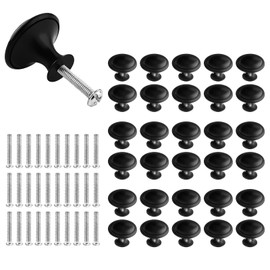 SUNOYA Pack of 30 Furniture Knobs, Matte Black, Drawer Knobs, Cupboard Knobs, Door Knobs, Chest of Drawers, Furniture Knobs, Drawer Handles, Stainless Steel, Round, for Kitchen, Cupboard, Drawer,