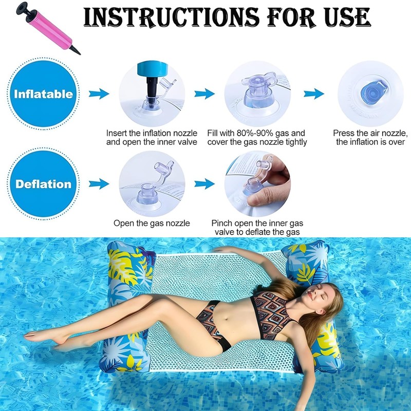 2 Pack Inflatable Pool Wammock, 4-in-1 Multi-Purpose Water Pool Float,