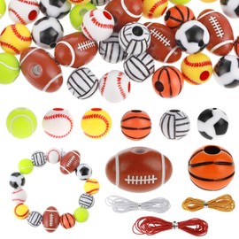 Ouligay 70pcs Sports Beads, 12mm Basketball Baseball Volleyball Football Tennis Softball Beads, Acrylic Beads for Crafts Bracelets Necklace Pendants(7 Styles 10pcs Each)