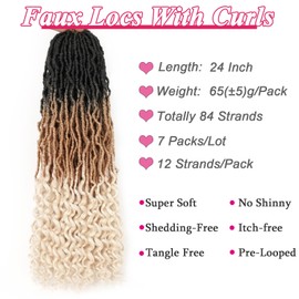 Leeven 24 Inch Ombre Goddess Locs Crochet Hair 1B27613# Crochet Faux Locs Hair With Curly Ends 7 Packs Synthetic Bohemian Locs Crochet Braiding Hair for Women 84 Strands Soft Locs With Curls